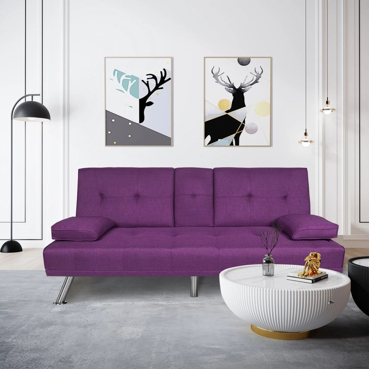 Twin 66.3" Tufted Convertible Sofa with 2 Cup Holders H70150
