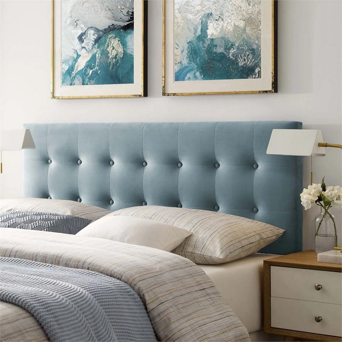 Light Blue Velvet Queen Headboard G912066