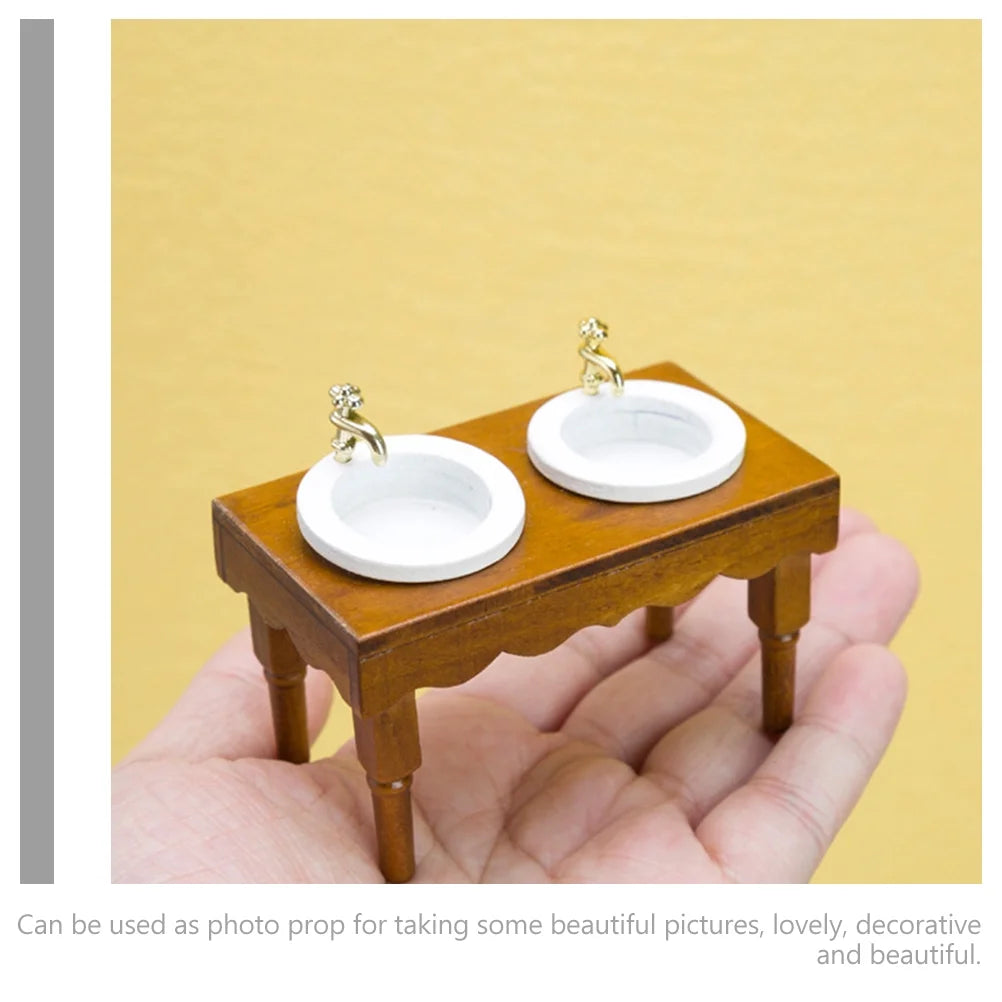 Walnut Color 4 Pieces Dollhouse Bathroom Sink Cabinet Q82686