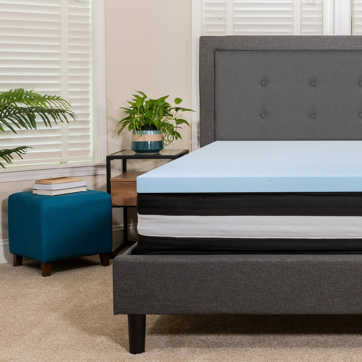Full Size Gel Memory Foam Mattress Topper Bundle C735