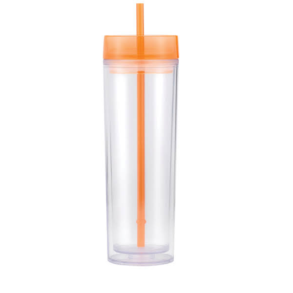 16 oz Double Wall Plastic Tumbler with Straw and Lid L234