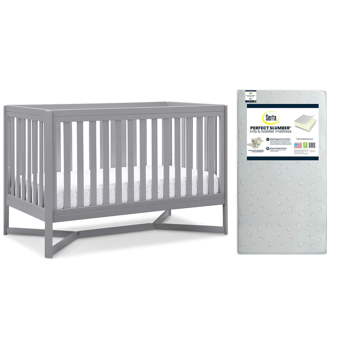 Midnight Grey 4-in-1 Convertible Crib with Crib & Toddler Mattress C658