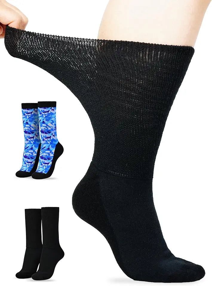 2 Pairs Bamboo Non Binding Crew Socks O438143