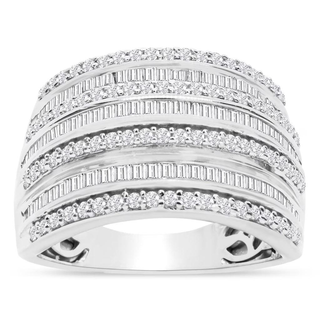 1 Carat Baguette and Round Colorless Diamond Band Ring In Sterling Silver Q8360