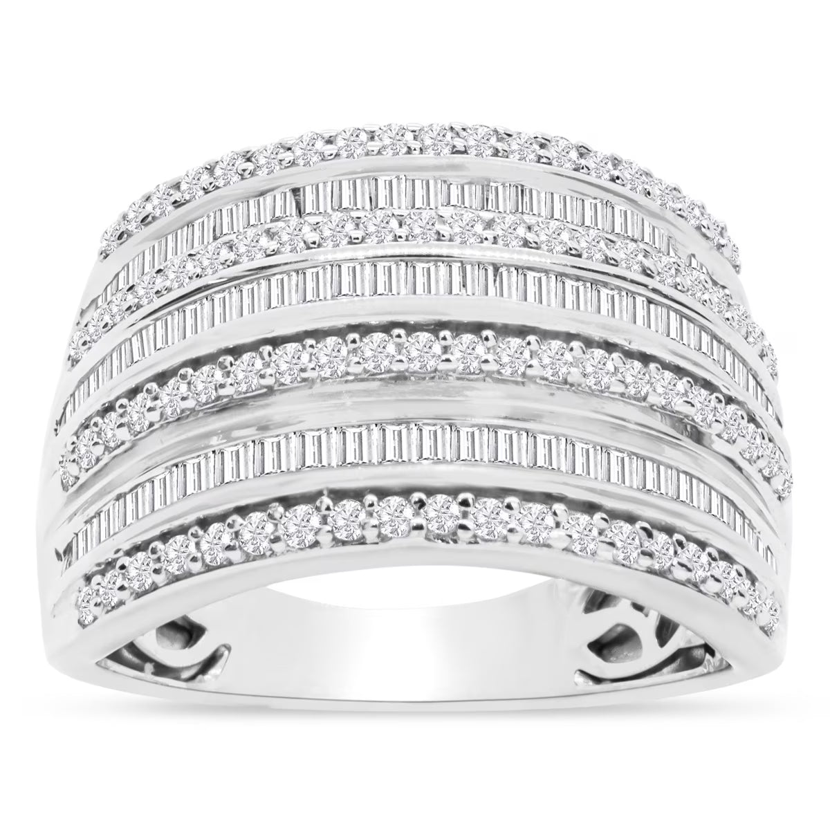 1 Carat Baguette and Round Colorless Diamond Band Ring In Sterling Silver Q8360