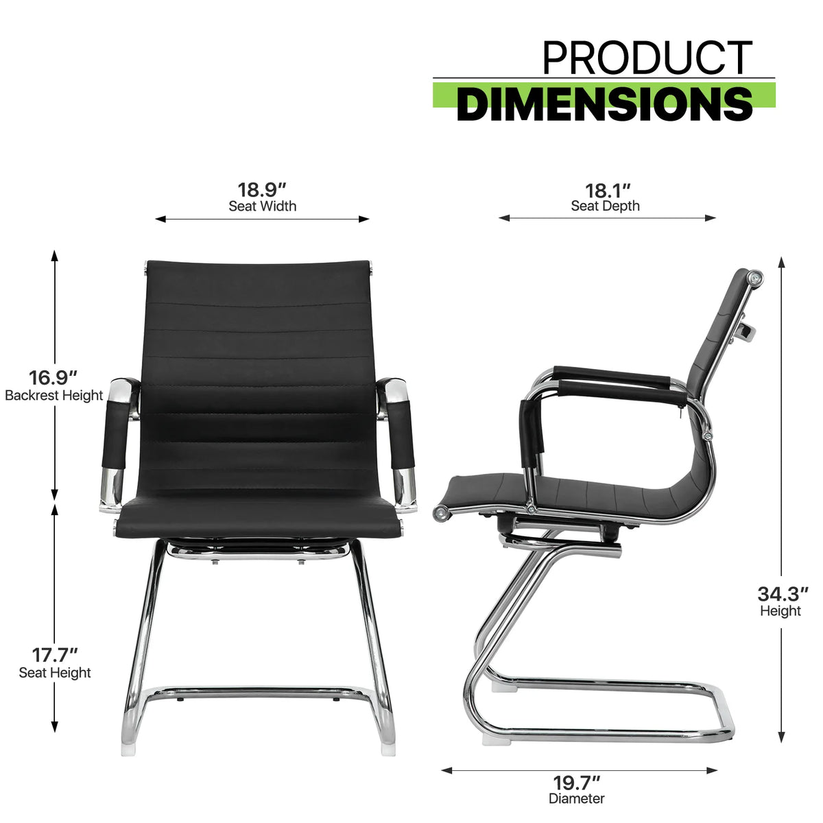 Black PU Leather Ergonomic Mid Back Office Chair C652295