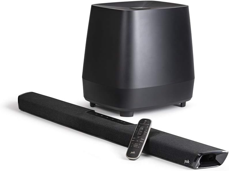 Black Wireless Surround Sound Bar with Subwoofer and Two Speakers R725