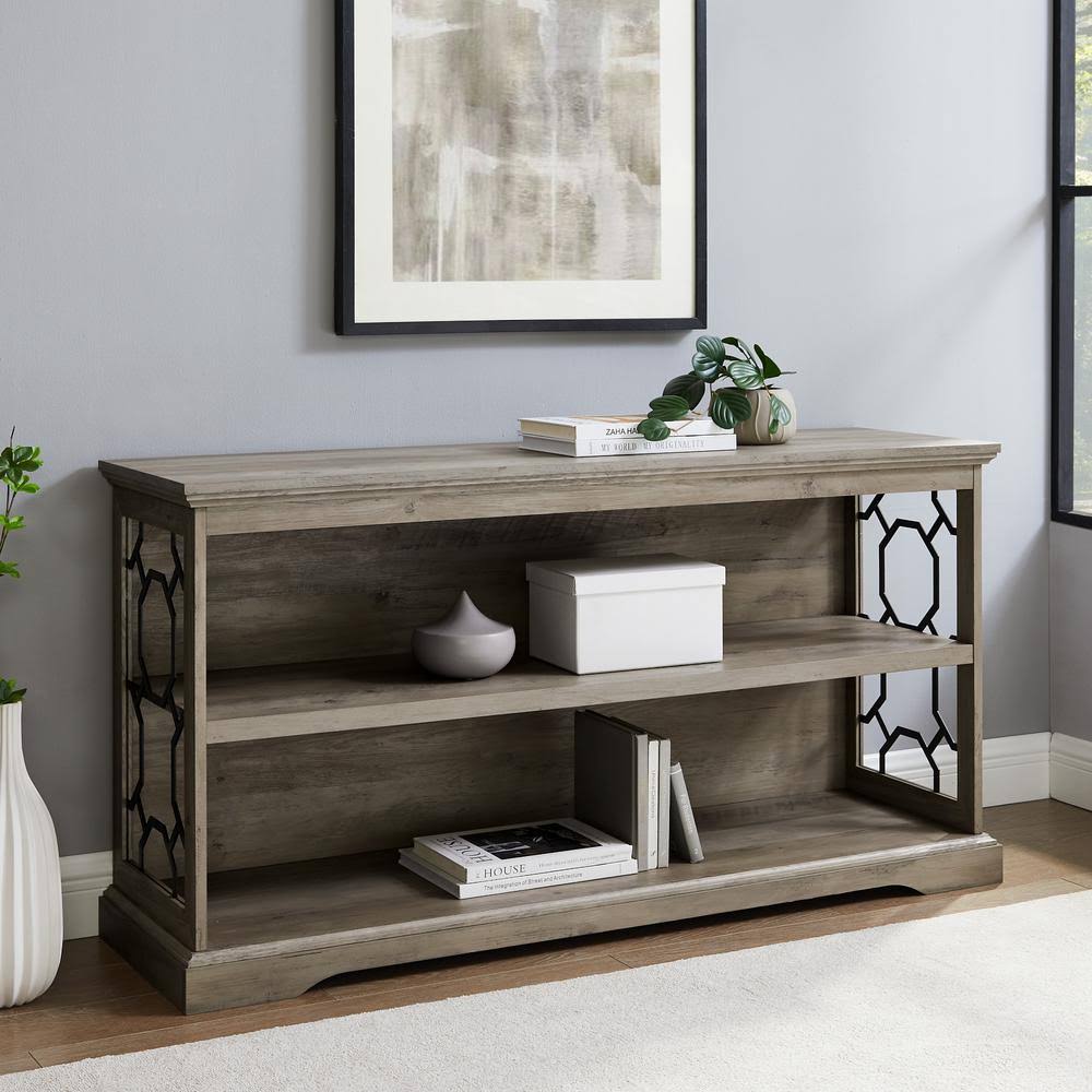 Grey Wash Wood and Metal 1-Shelf Bookcase with Adjustable Shelf D1390