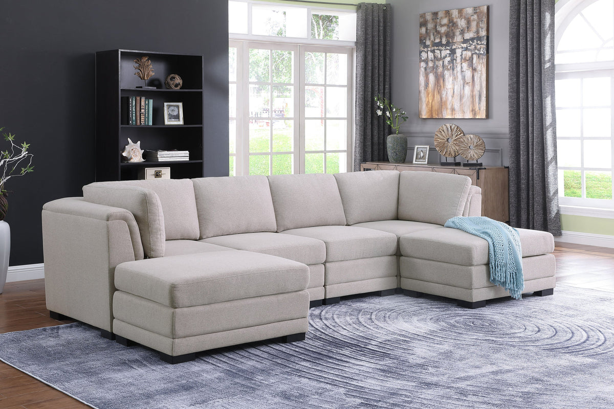 Light Gray Linen Fabric Reversible Sectional Sofa with Ottoman K52877