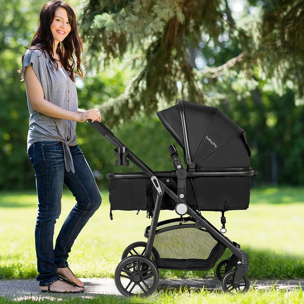 2 In 1 Foldable Baby Stroller Black U644694