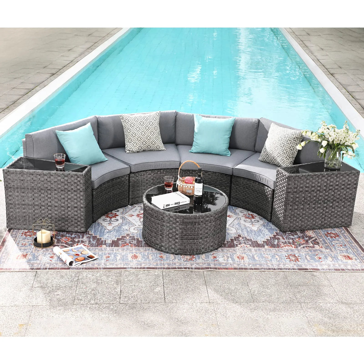 Grey 7-Piece Outdoor Patio Furniture Set with Waterproof Cover T145