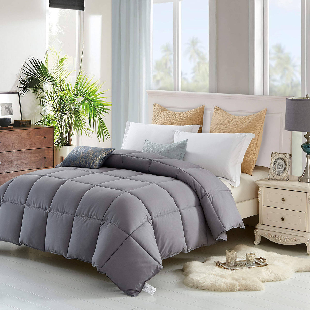 Queen Grey Down Alternative Comforter Duvet Insert with Tabs B666546