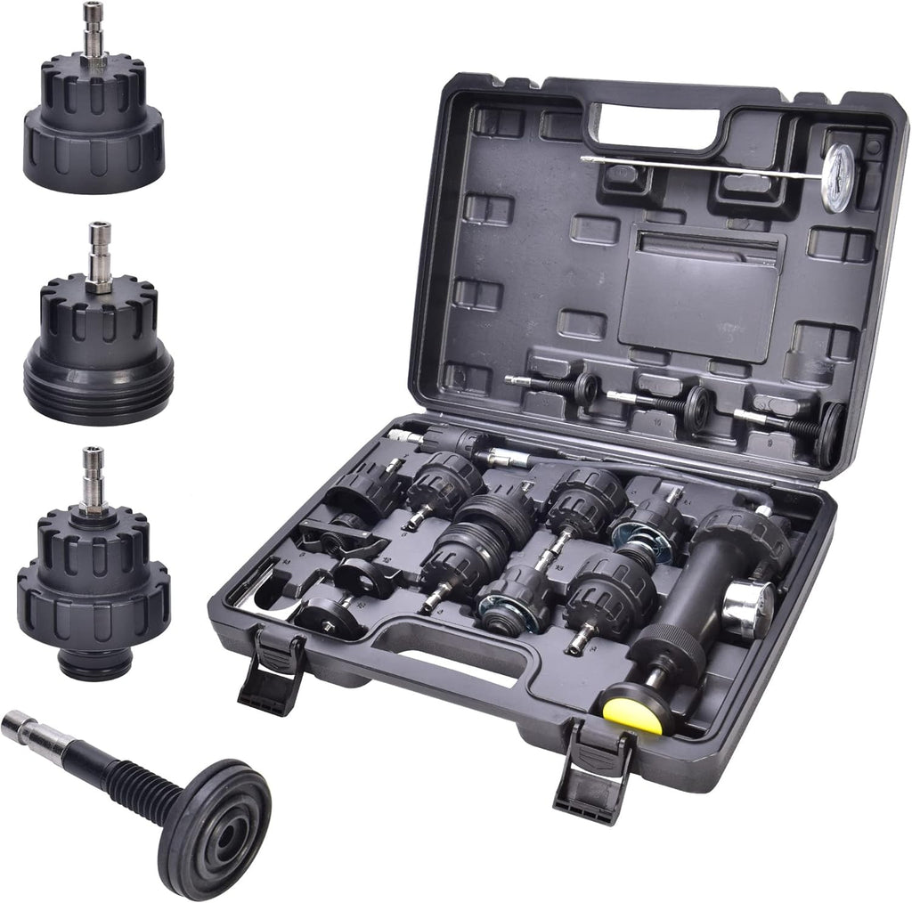 17pcs Radiator Pressure Tester Kit, Vacuum Pump Type Cooling System, Black S250