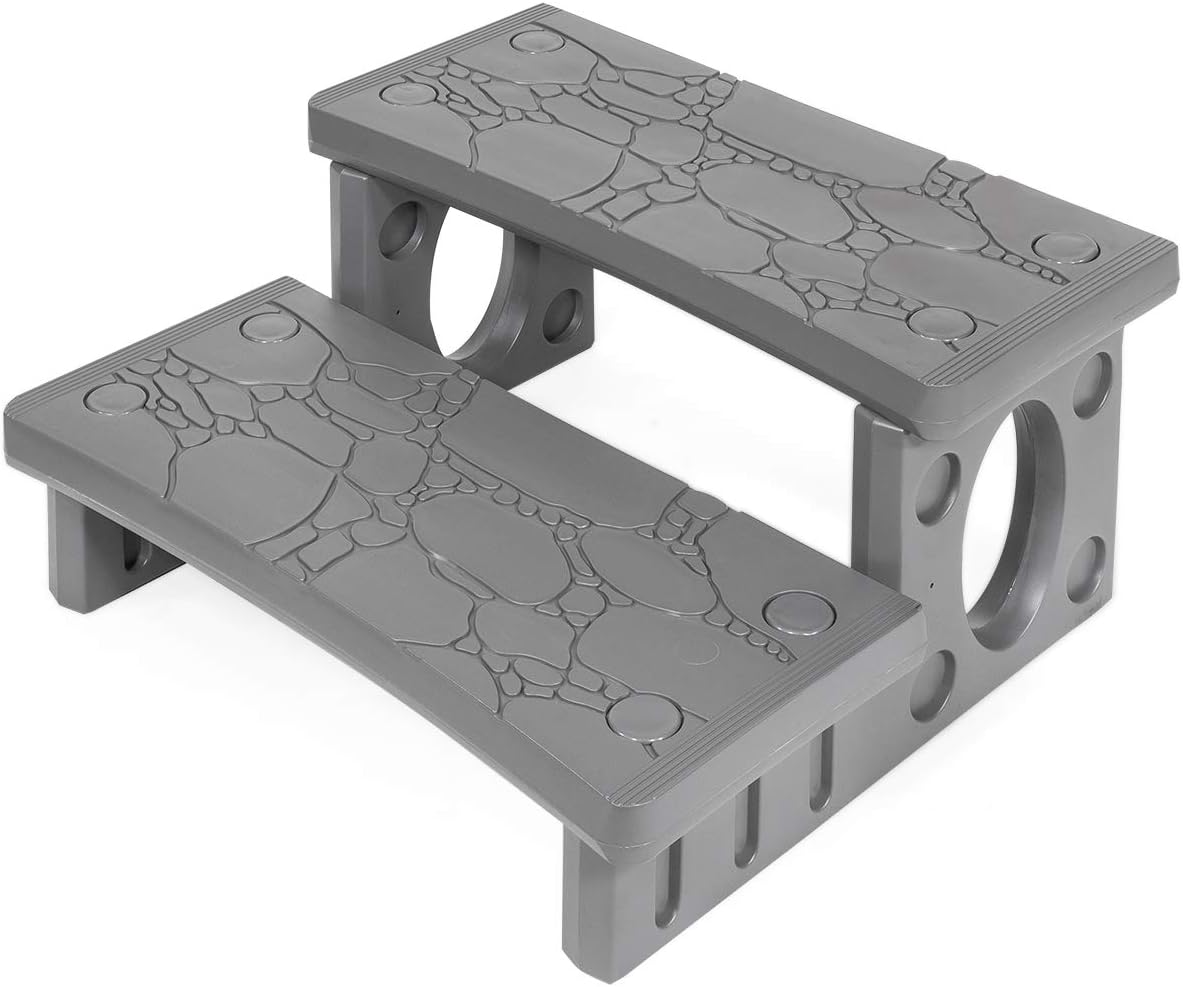 Gray Pack of 2 Multi Purpose 2-Step Deck Lightweight Sided Spa Hot Tub Pool RV Campers Q14123