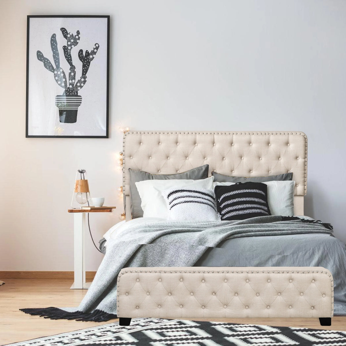Beige Full Size Storage Bed Frame with 4 Drawers and Adjustable Headboard B374