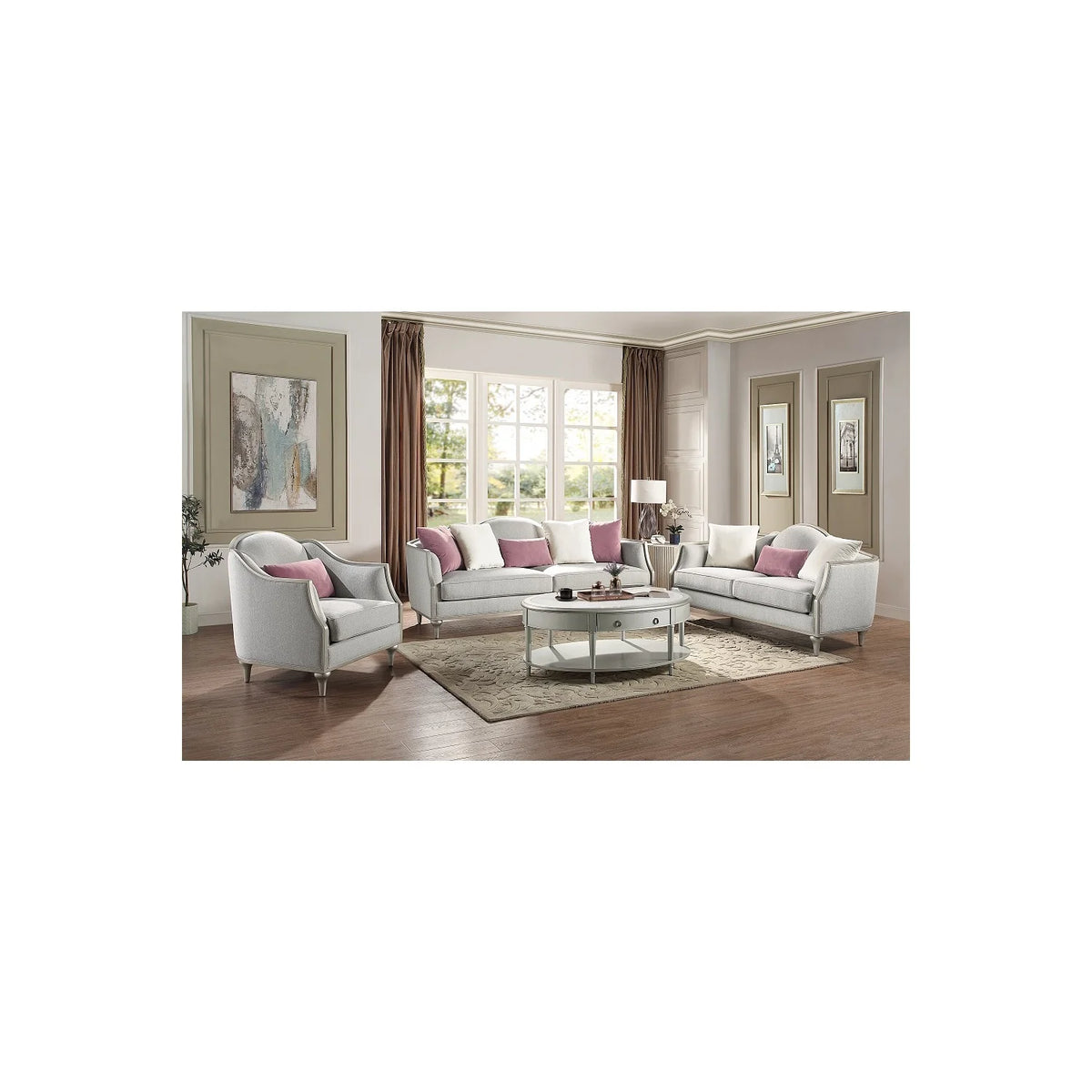 Beige Fabric Accent Chair with Pillow M608