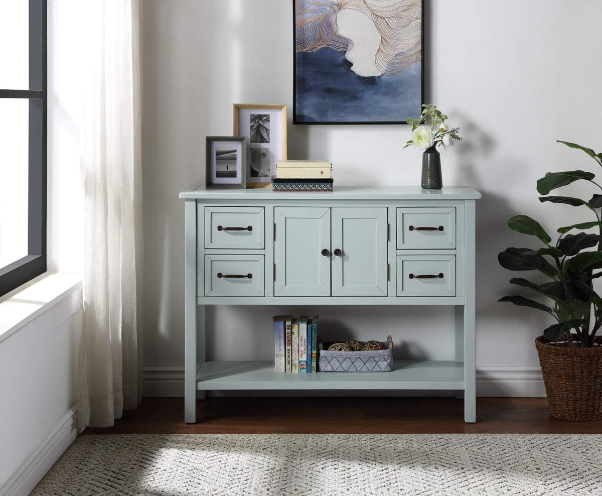 White and Brown 4 Drawers Storage Console Table with Cabinet and Shelf D871738