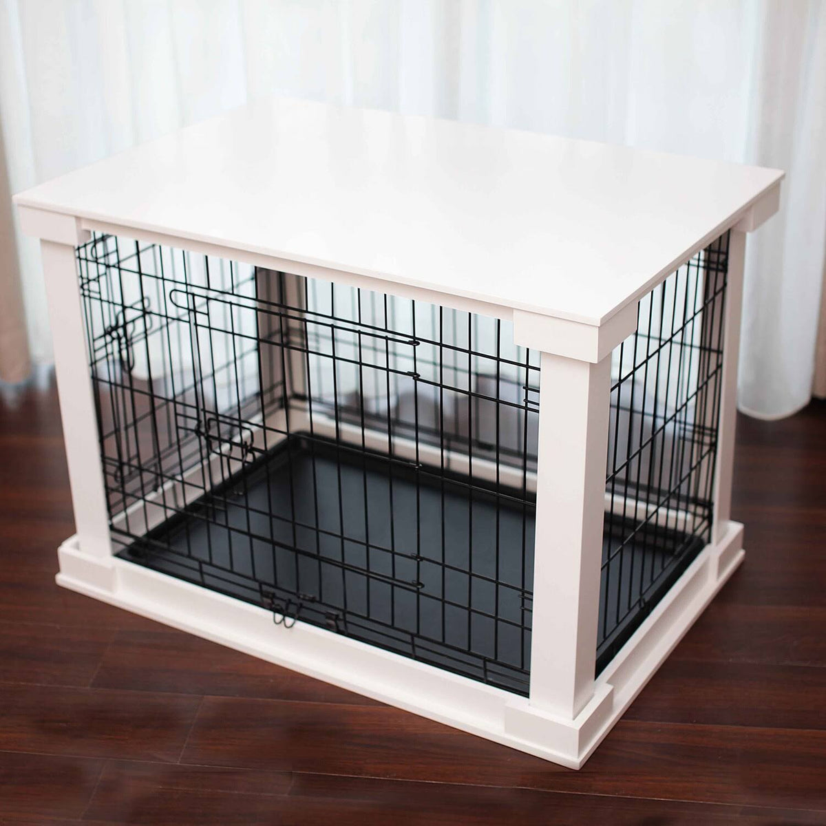 White Wooden Pet Kennel with Crate Cover Small C5683