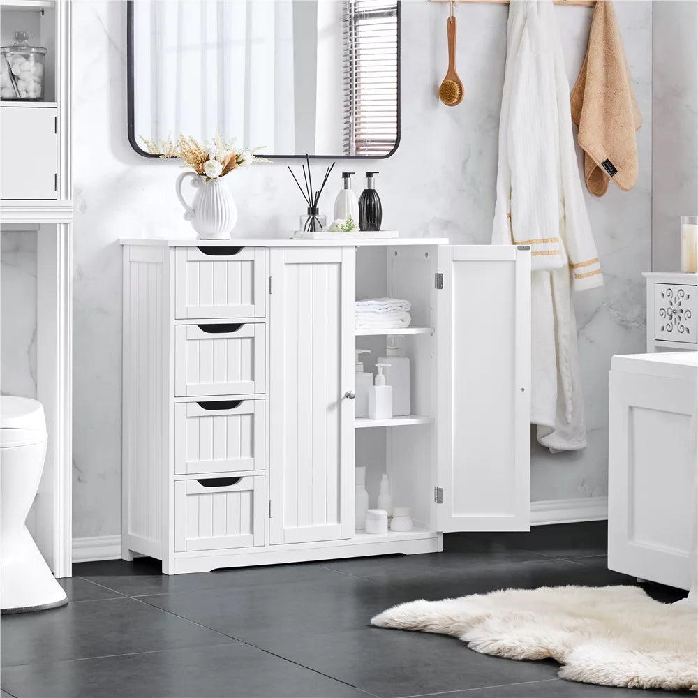 White Wooden Bathroom Floor Cabinet with Adjustable Shelf C906