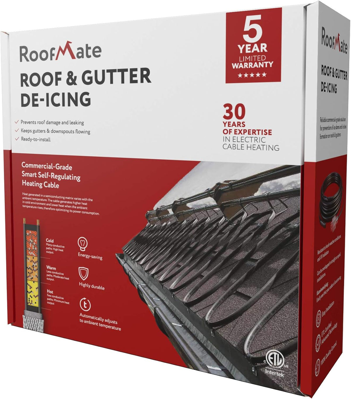 Self-Regulating Heating Cable for Roof & Gutter De-Icing, 120V, 7Watts/Ft. (18-Feet + 10-ft Cold Lead) U6253