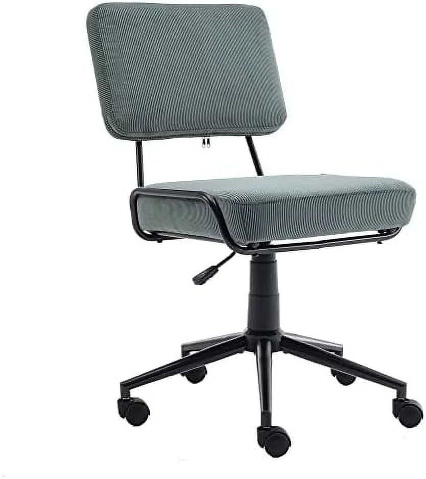Corduroy Low Desk Chair Adjustable Height Armless Swivel Rolling Chair with Wheels White V95281
