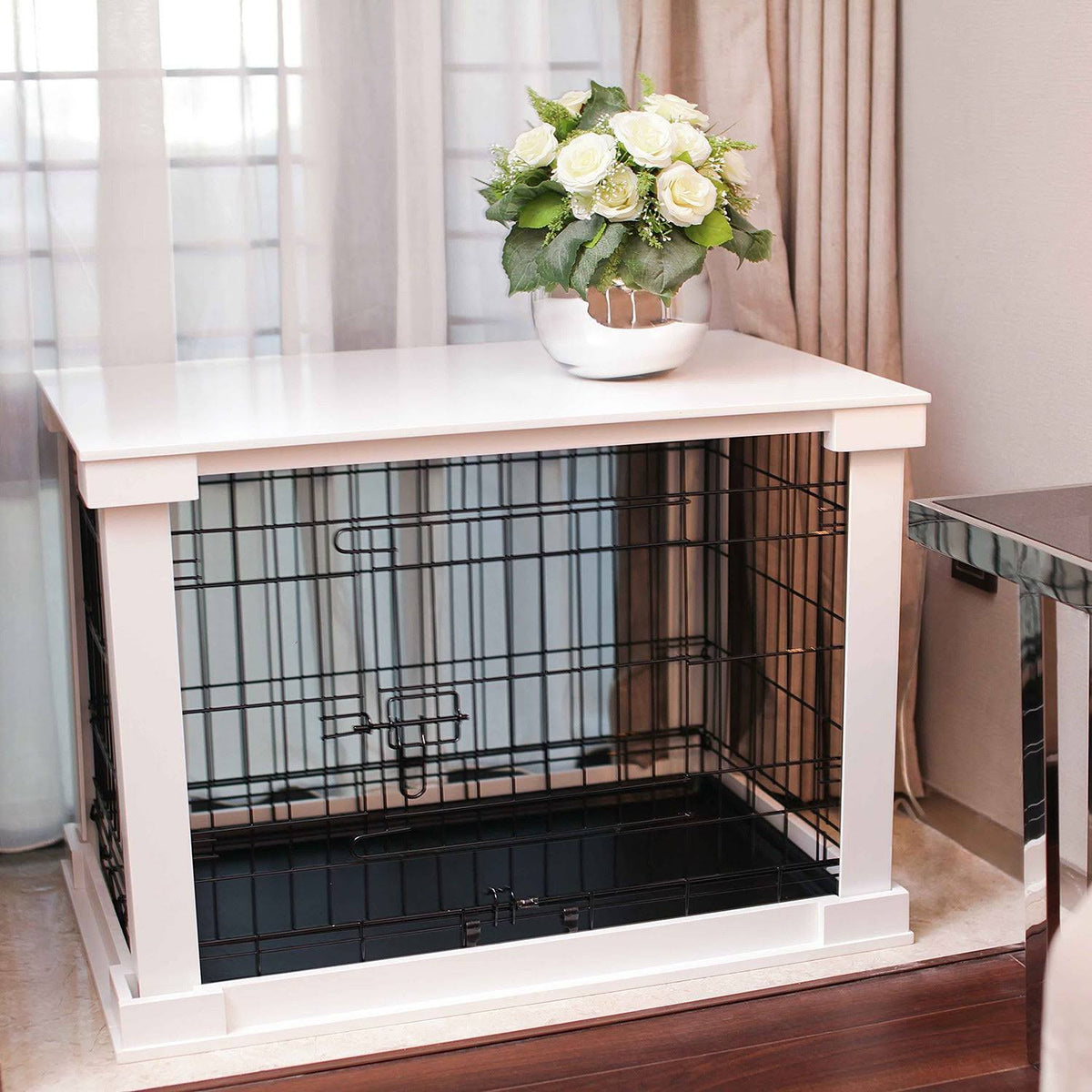 White Wooden Pet Kennel with Crate Cover Small C5683