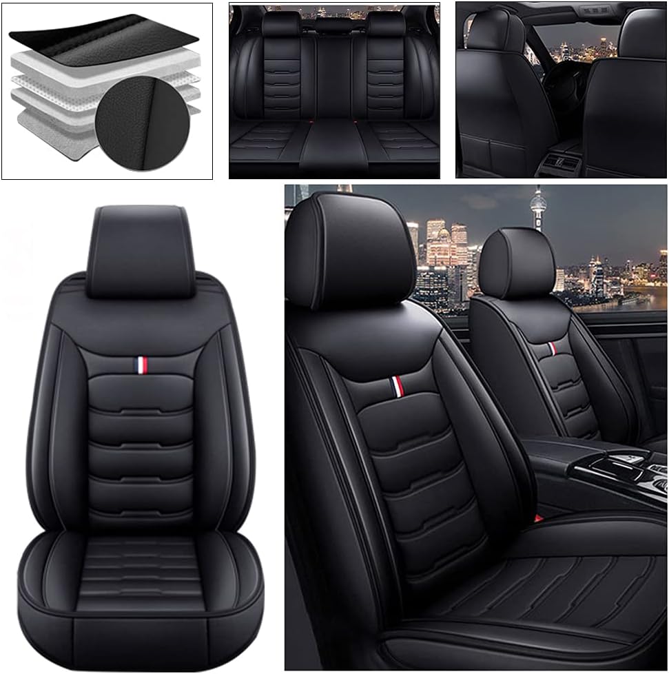Beige PU Leather Car Seat Covers 5 Seats L4462