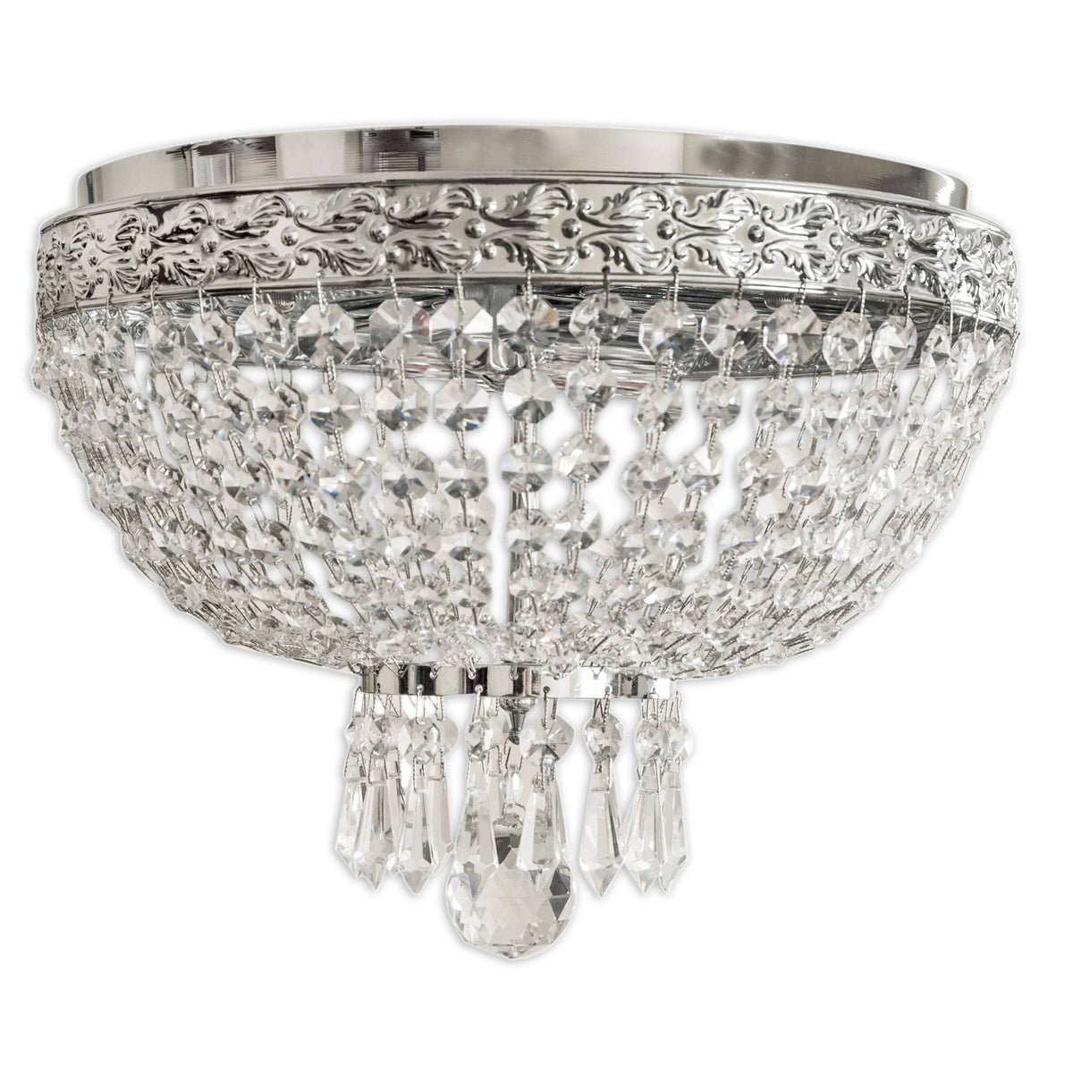Round Crystal Ceiling Flush Mount with Chrome Finish, 2 Lights S80119