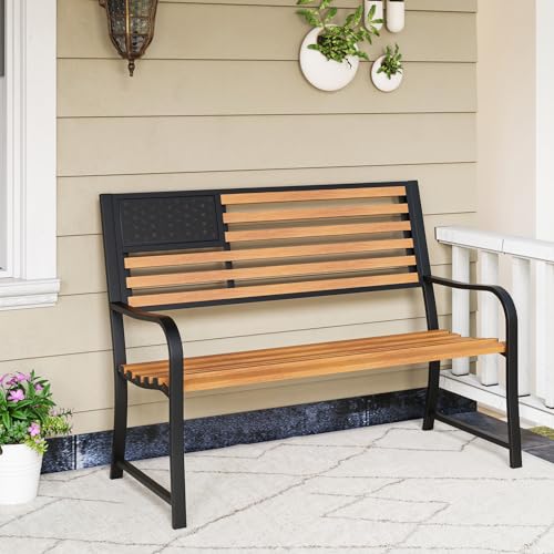 50” 2-Person Metal Patio Bench with Flag Pattern Backrest C537722