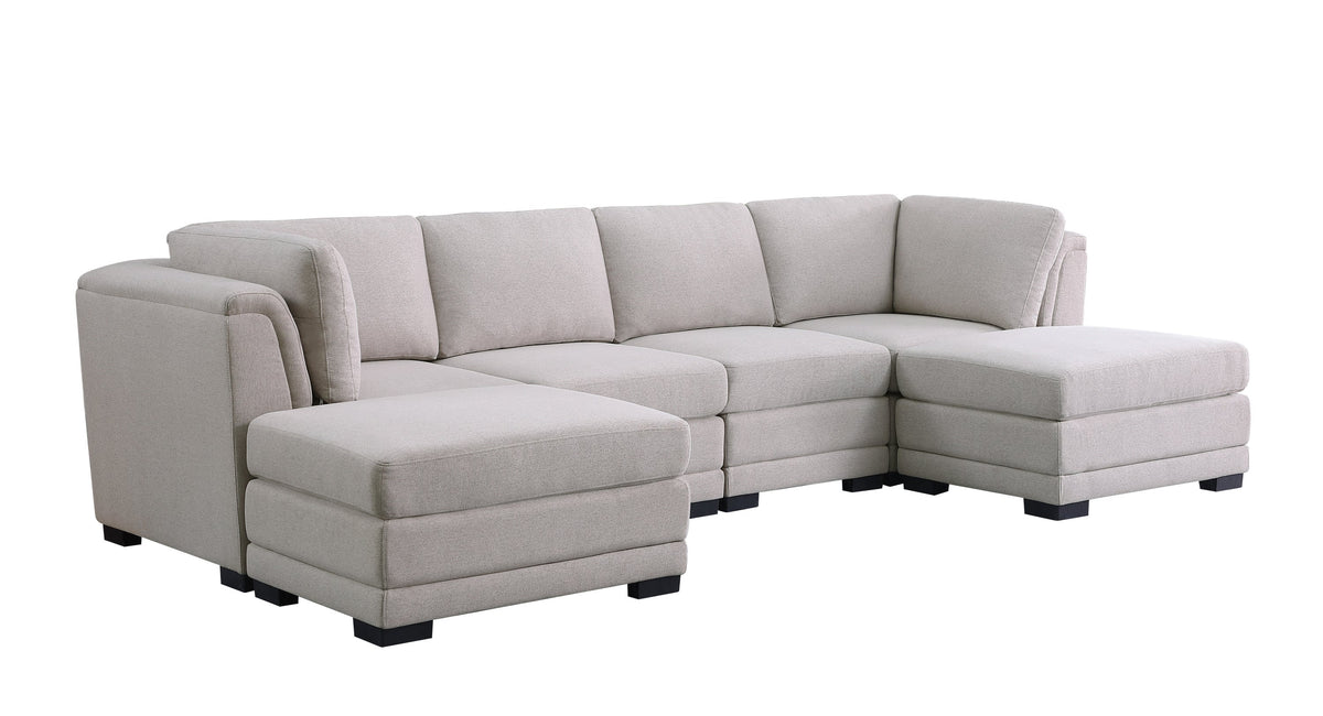 Light Gray Linen Fabric Reversible Sectional Sofa with Ottoman K52877