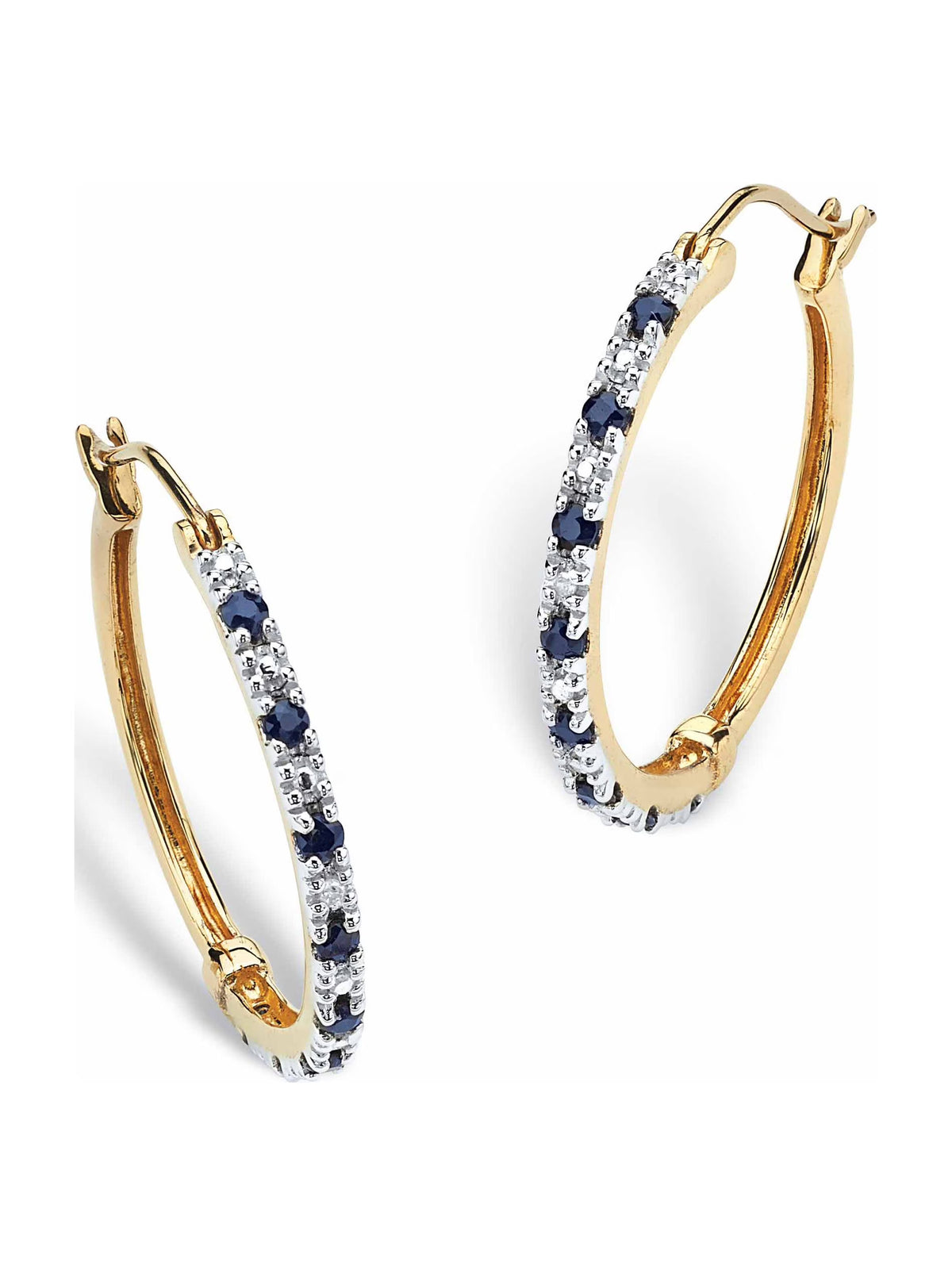 Midnight Blue Sapphire Hoop Earrings in 18k Gold-plated Sterling Silver K1264