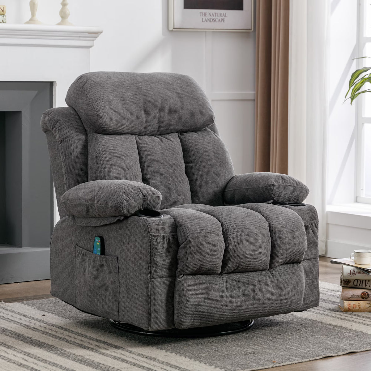 Swinging recliner massage heated sofa with USB and cup holders S22218