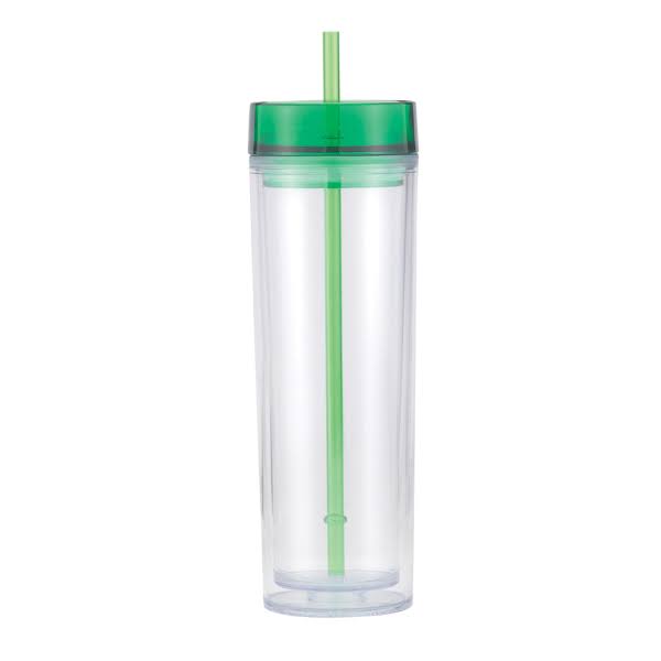 16 oz Double Wall Plastic Tumbler with Straw and Lid L234