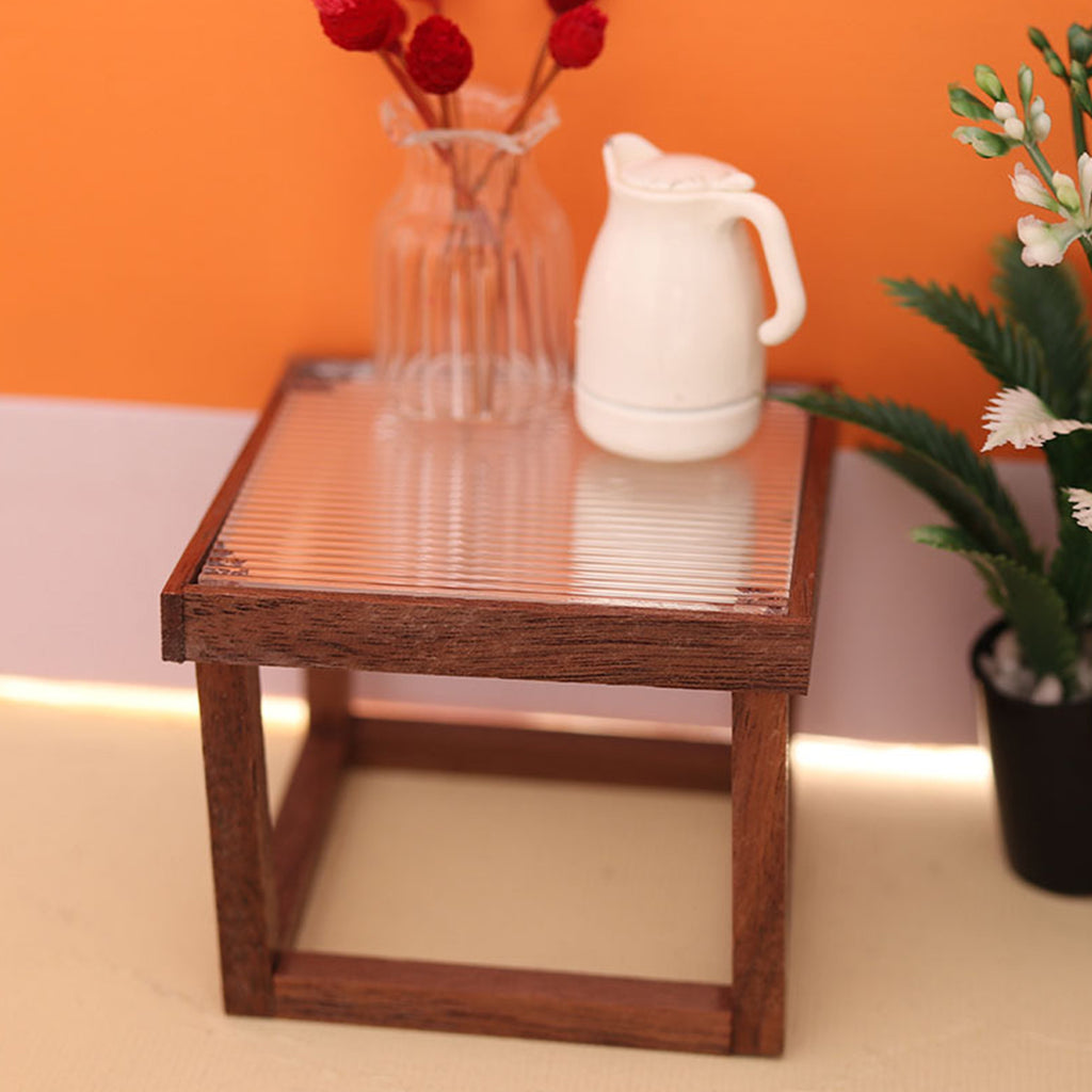 Mini Table Acrylic Black Walnut Wood for 1/12 Doll House H9997