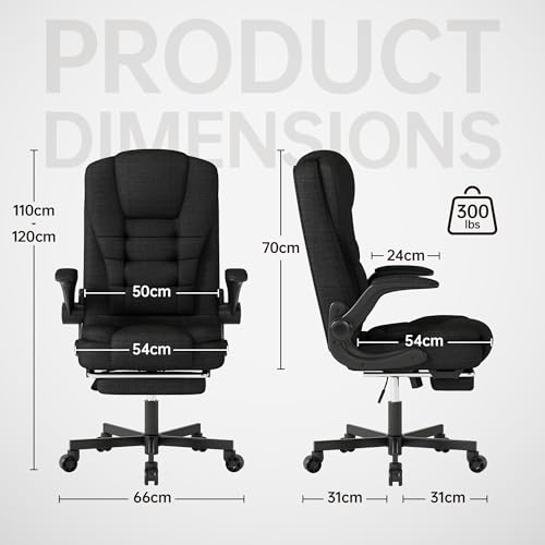Fabric Ergonomic High Back Office Chair with Footrest, Black I12851