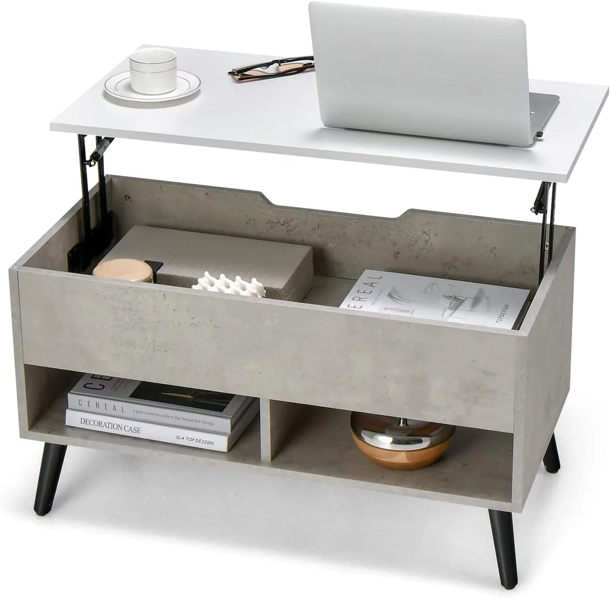 Lift Top Coffee Table with Hidden Compartment and 2 Open Shelves T964
