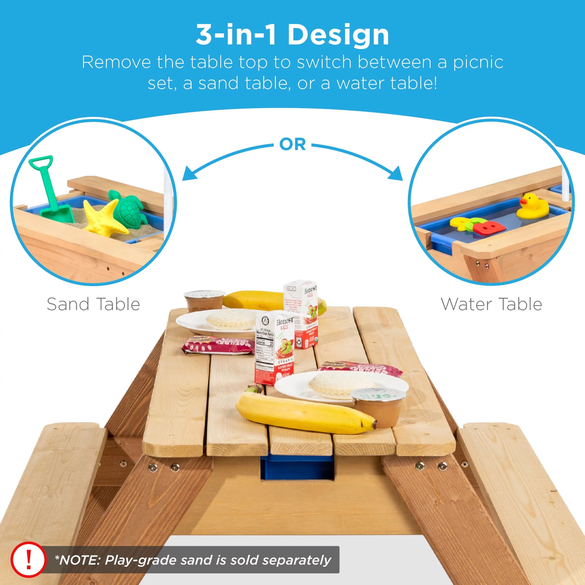 Kids 3-in-1 Wood Sand & Water Picnic Table with Umbrella B606