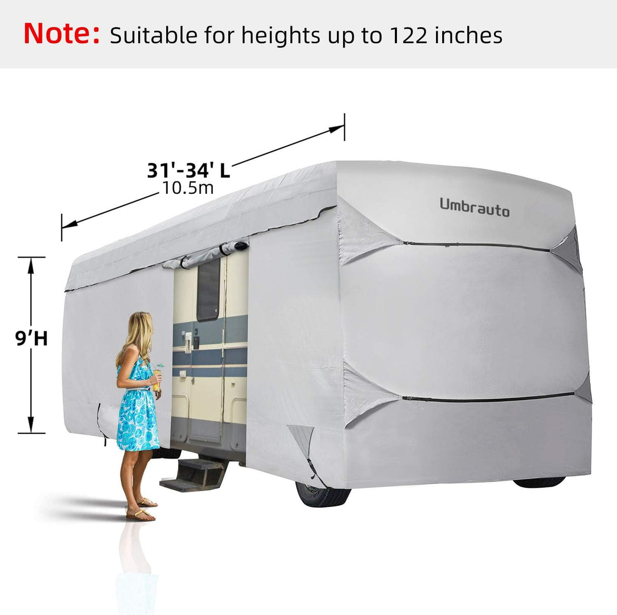 Grey 3 Layers Polypro RV Cover for 31-34Ft Motorhome H8239