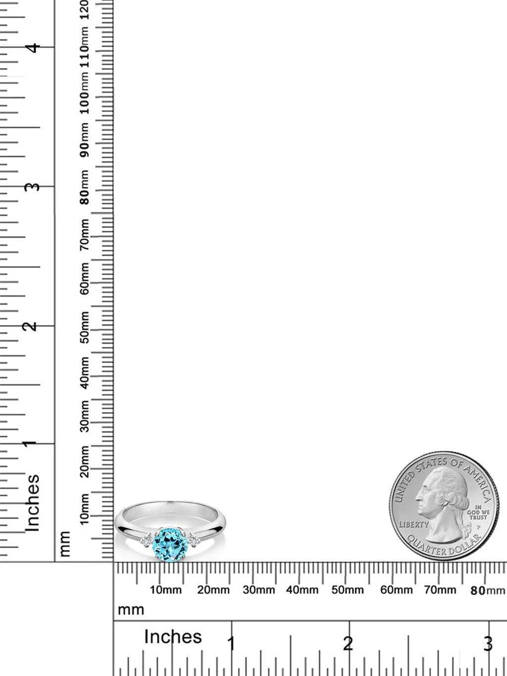 1.03 Ct Swiss Blue Topaz 925 Sterling Silver 3-Stone Engagement Ring J5657
