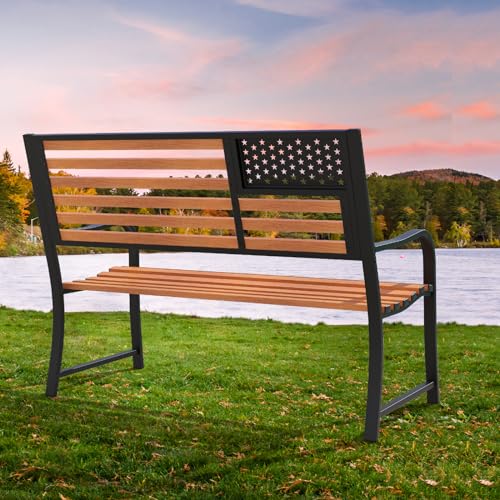 50” 2-Person Metal Patio Bench with Flag Pattern Backrest C537722