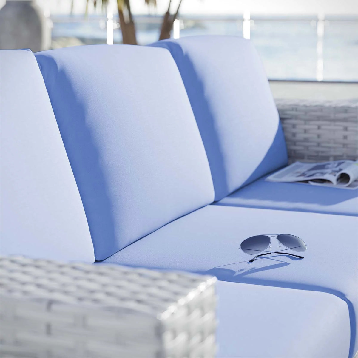 Light Grey Light Blue Rattan Wicker Sofa O18892