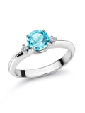 1.03 Ct Swiss Blue Topaz 925 Sterling Silver 3-Stone Engagement Ring J5657
