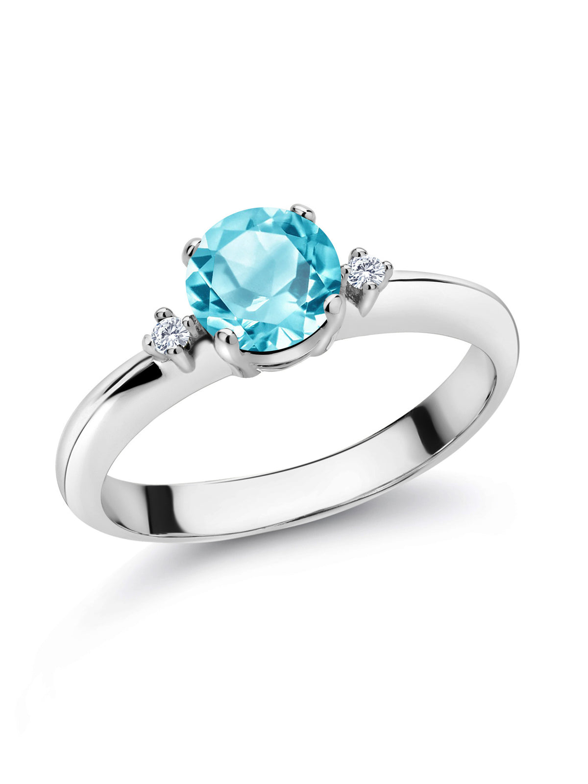 1.03 Ct Swiss Blue Topaz 925 Sterling Silver 3-Stone Engagement Ring J5657