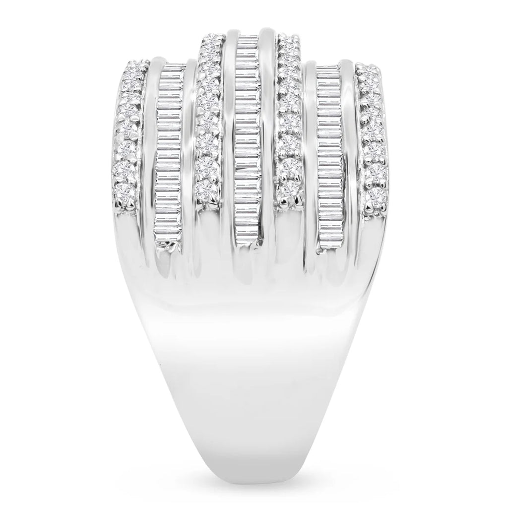 1 Carat Baguette and Round Colorless Diamond Band Ring In Sterling Silver Q8360