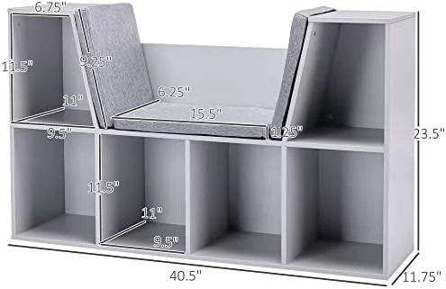 6-Cubby Bookcase with Reading Nook and Cushion T1226