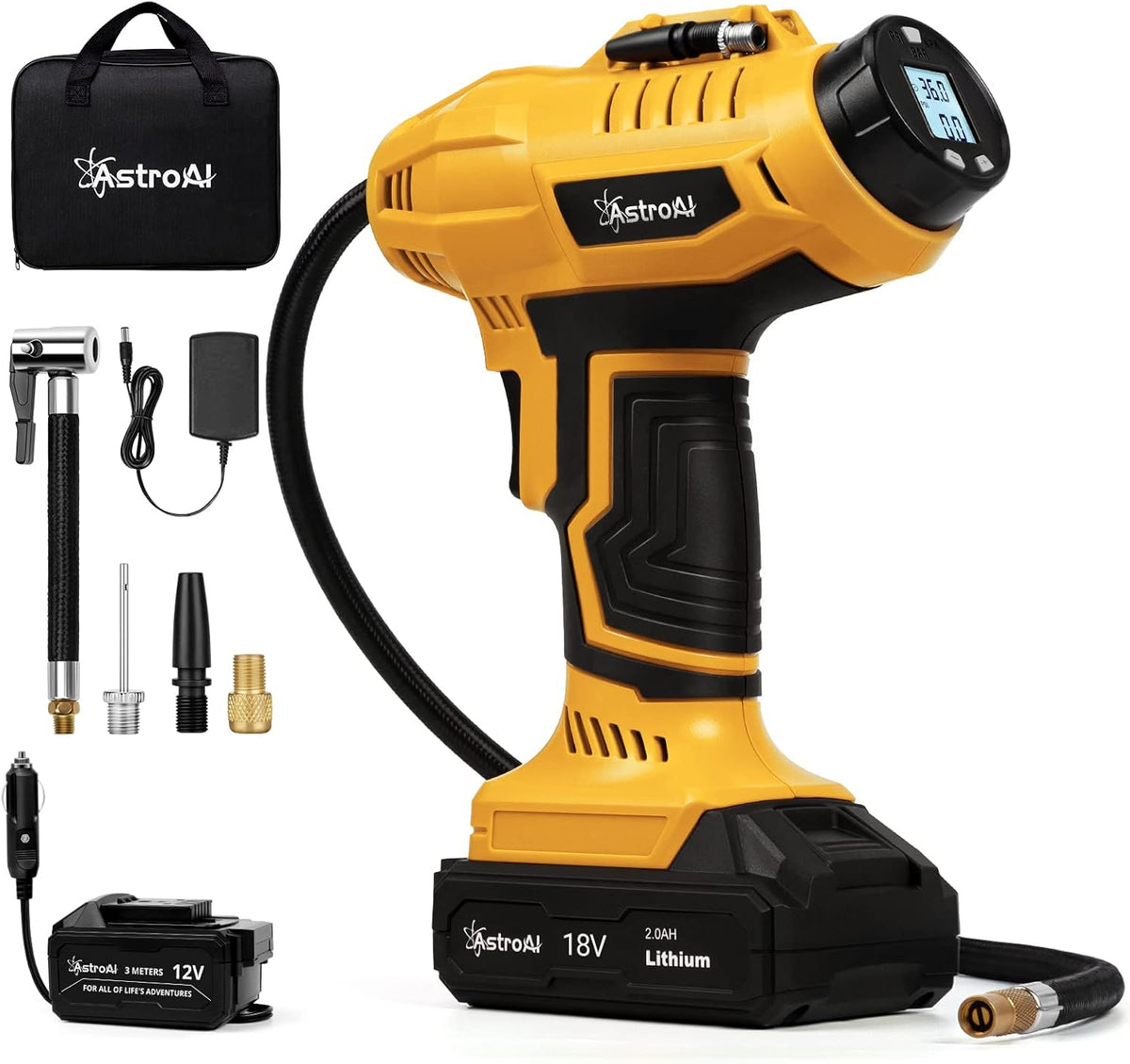 Yellow Cordless Tire Inflator Air Compressor 160PSI Y1967