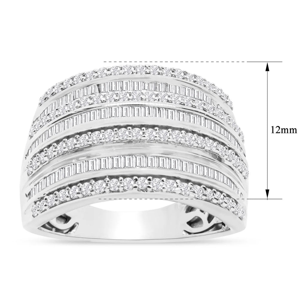 1 Carat Baguette and Round Colorless Diamond Band Ring In Sterling Silver Q8360
