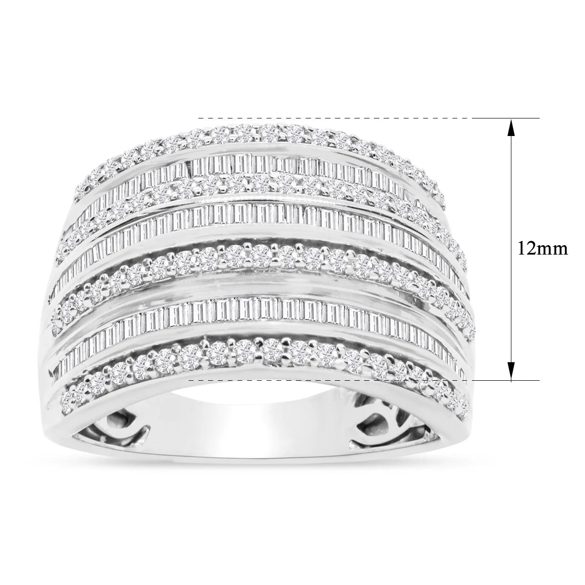 1 Carat Baguette and Round Colorless Diamond Band Ring In Sterling Silver Q8360