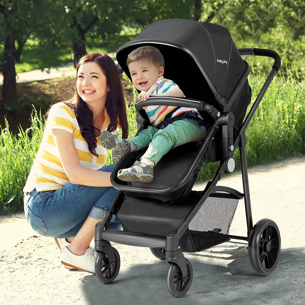 2 In 1 Foldable Baby Stroller Black U644694